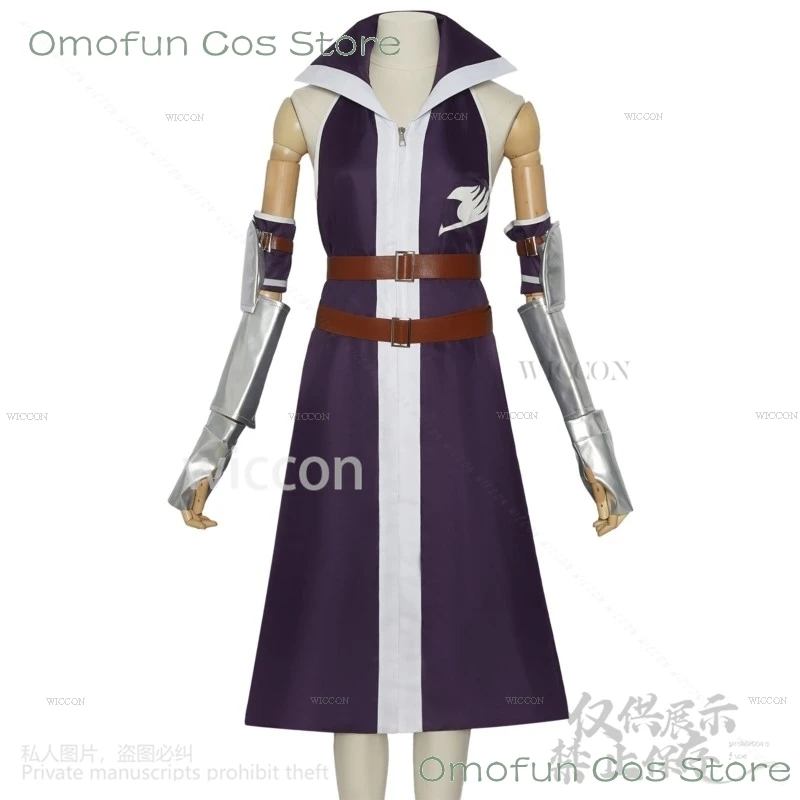 Аниме FAIRYY Cos TAIL Косплей Erza·Scarlet Костюм Парик Фиолетовое Платье Индивидуальная