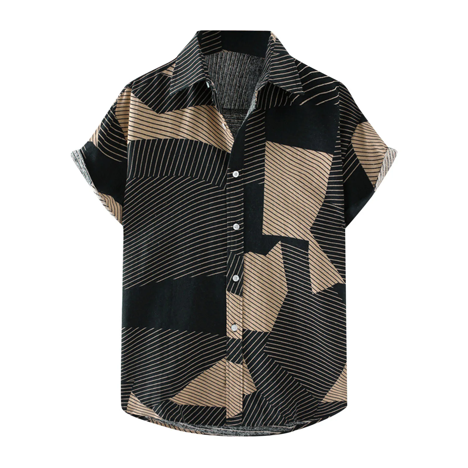 

Summer Men Beach Shirt Geometric Short Sleeve Lapel Collar Button Leisure Hawaiian Shirts Men Cotton And Linen Blouse Streetwear