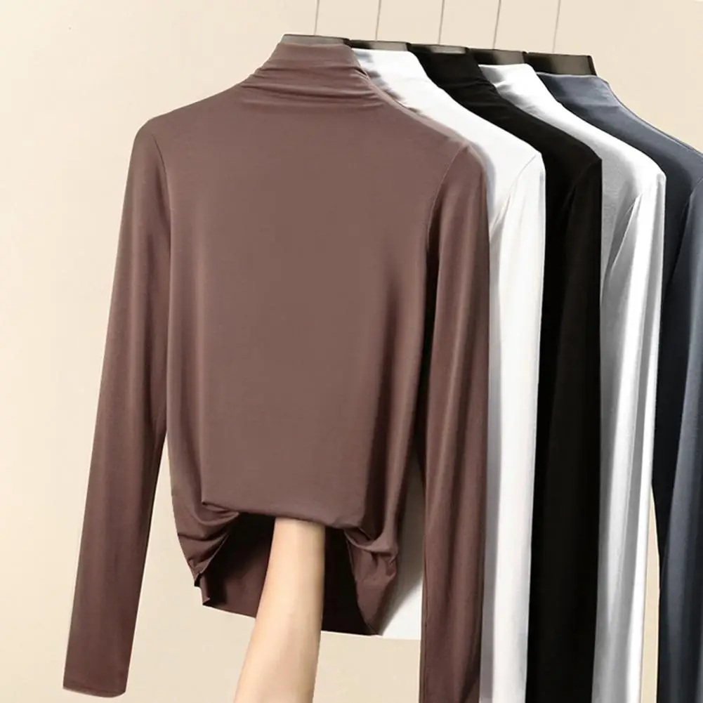 

Trendy Bottoming T-shirt Long Sleeve Skin-Touch Autumn Undershirt Simple Pure Colors Warm Bottoming Top