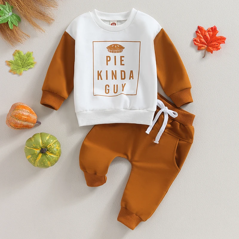 

Baby Boys Pants Set Newborn Thanksgiving Letter Print Shirt and Drawstring Pants Outfits Infant 2 Piece Pants Suits
