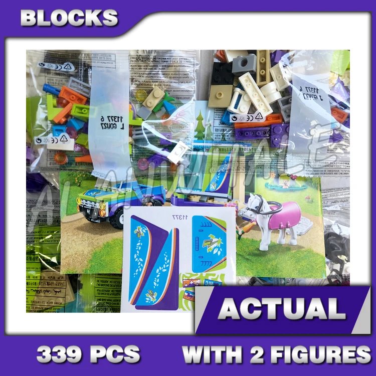 

222 шт., набор строительных блоков Friends, транспортер лошадей, прицеп, лес, квадроцикл, 11377