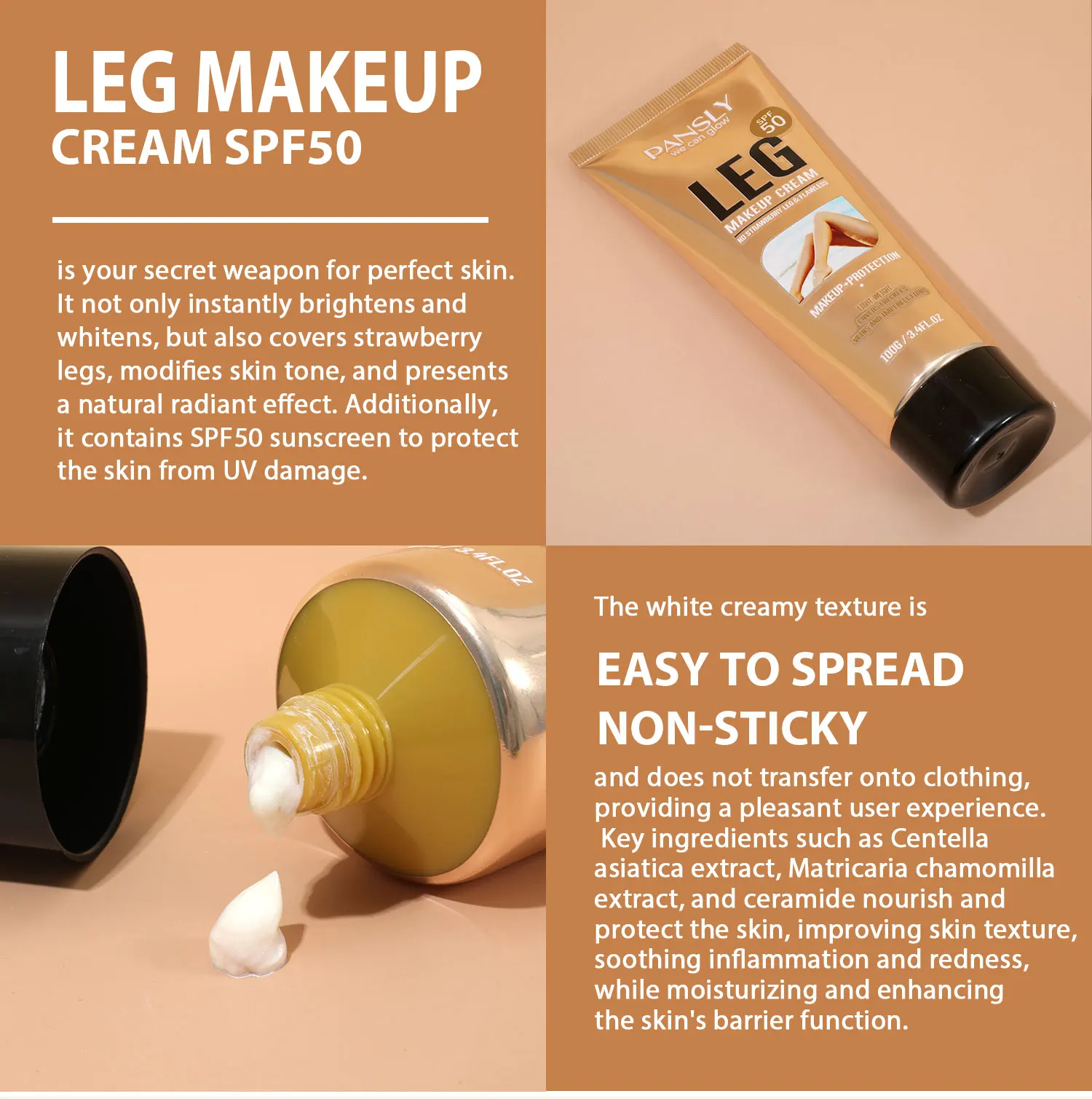 Крем для макияжа ног SPF 50 + крем тела Protaction без клубники и безупречной косметики