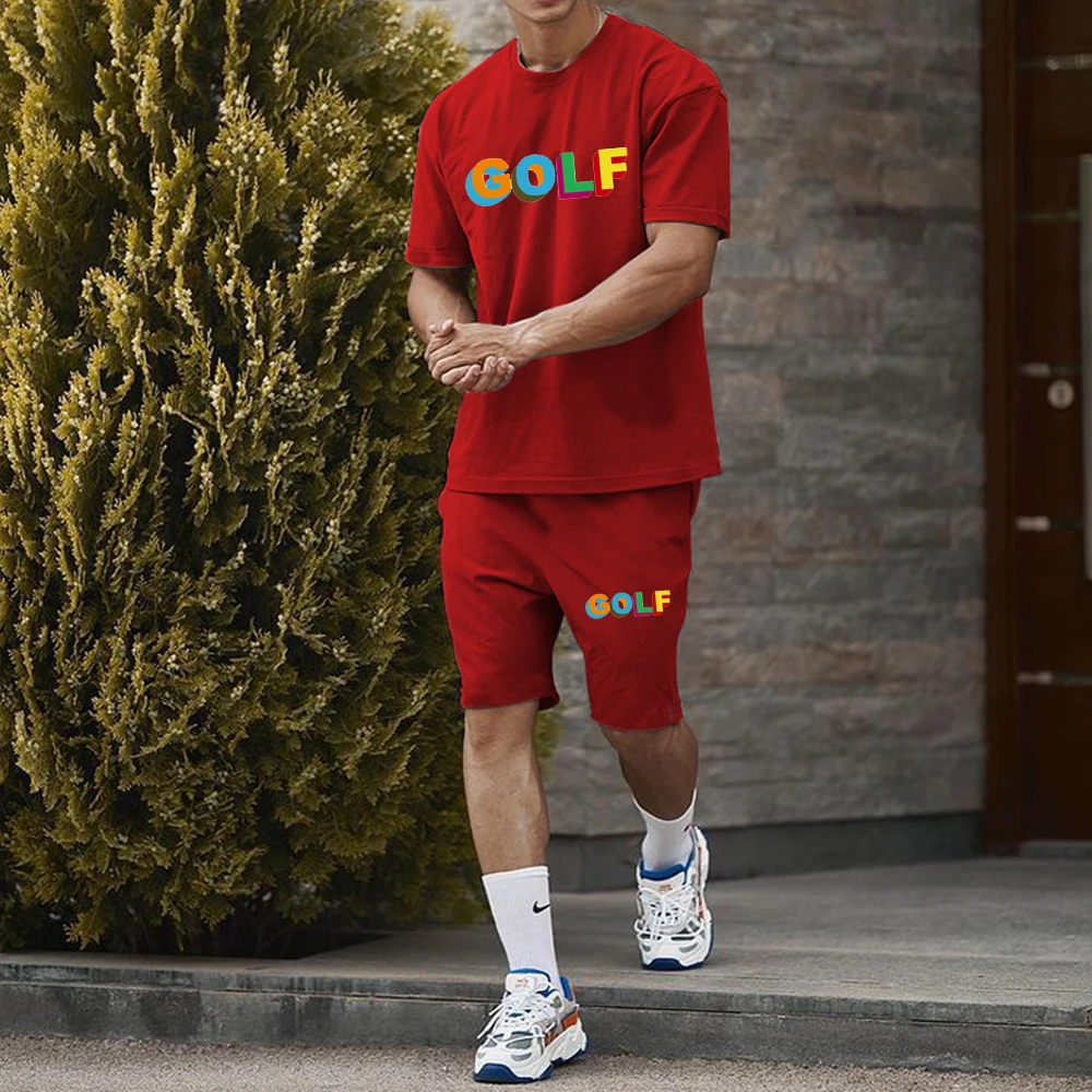 Trend GOLF print 2023 new spring and summer large size men's brand sports T-shirt casual short sleeve suit