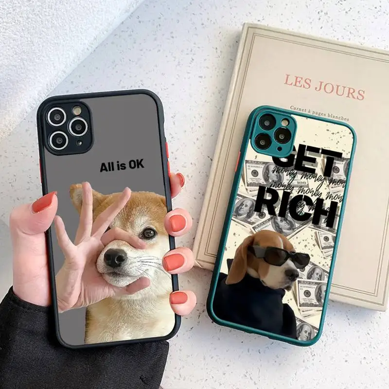 Cartoon Funny Dog Phone Case for iPhone 14 11 12 13 Mini Pro Max 8 7 Plus X XR XS MAX Translucent Matte Cover