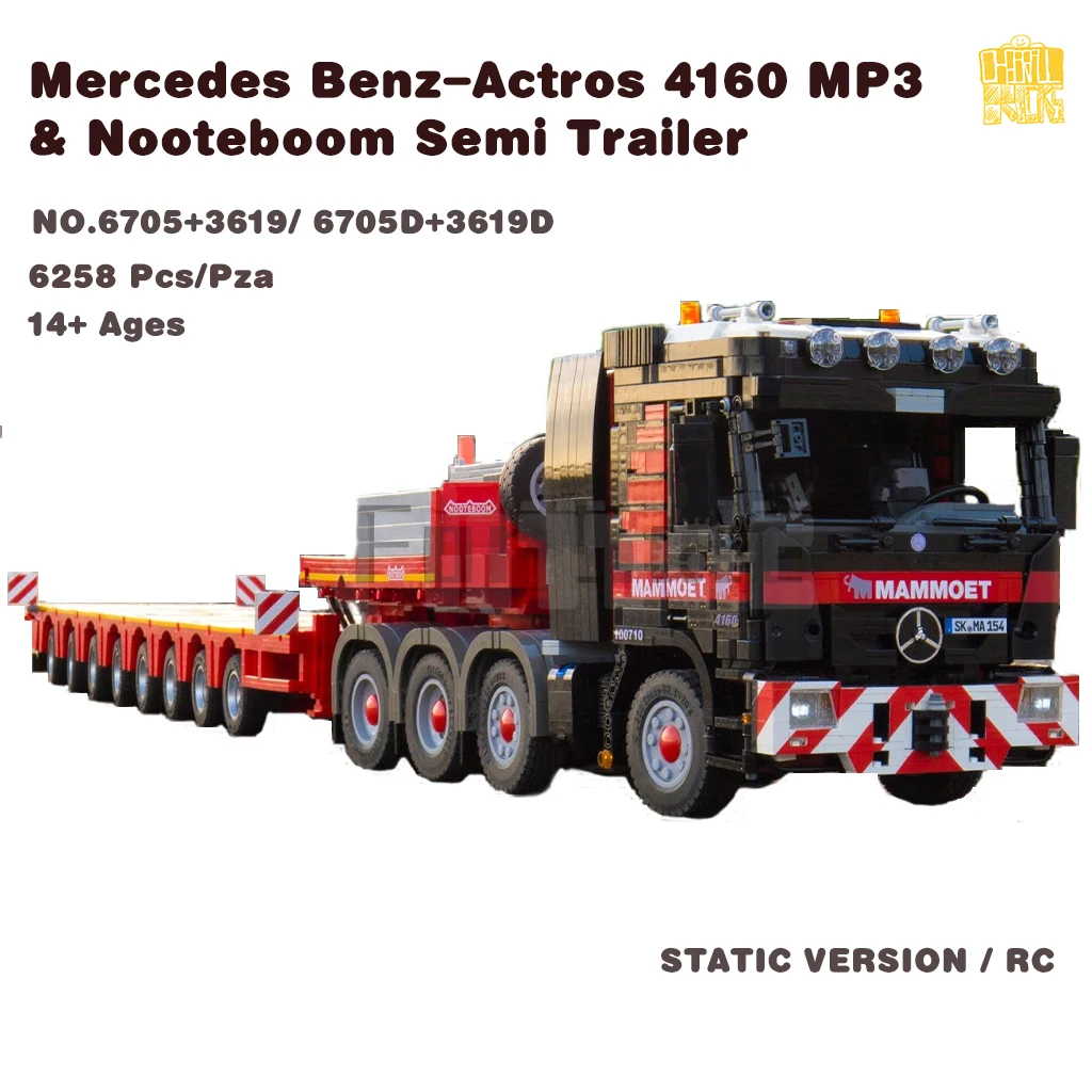 MOC6075 MercedesIII Benz-Actros 4160 MP3 & 3619 модель полуприцепа Nooteboom с PDF-рисунком, строительные блоки LEGOI, кирпичи в подарок MOC6075 MercedesIII Benz-Actros 4160 MP3 & 3619 модель полуприцепа Nooteboom с PDF-рисунком, строительные блоки LEGOI, кирпичи в подарок