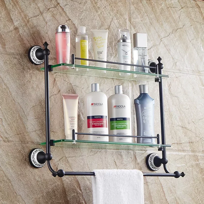 

2019 New Bathroom Shelves Corner 2-Tier Tempered Glass Shelves for Home Decorations Bathroom Accessories Wall Mount SY-096R