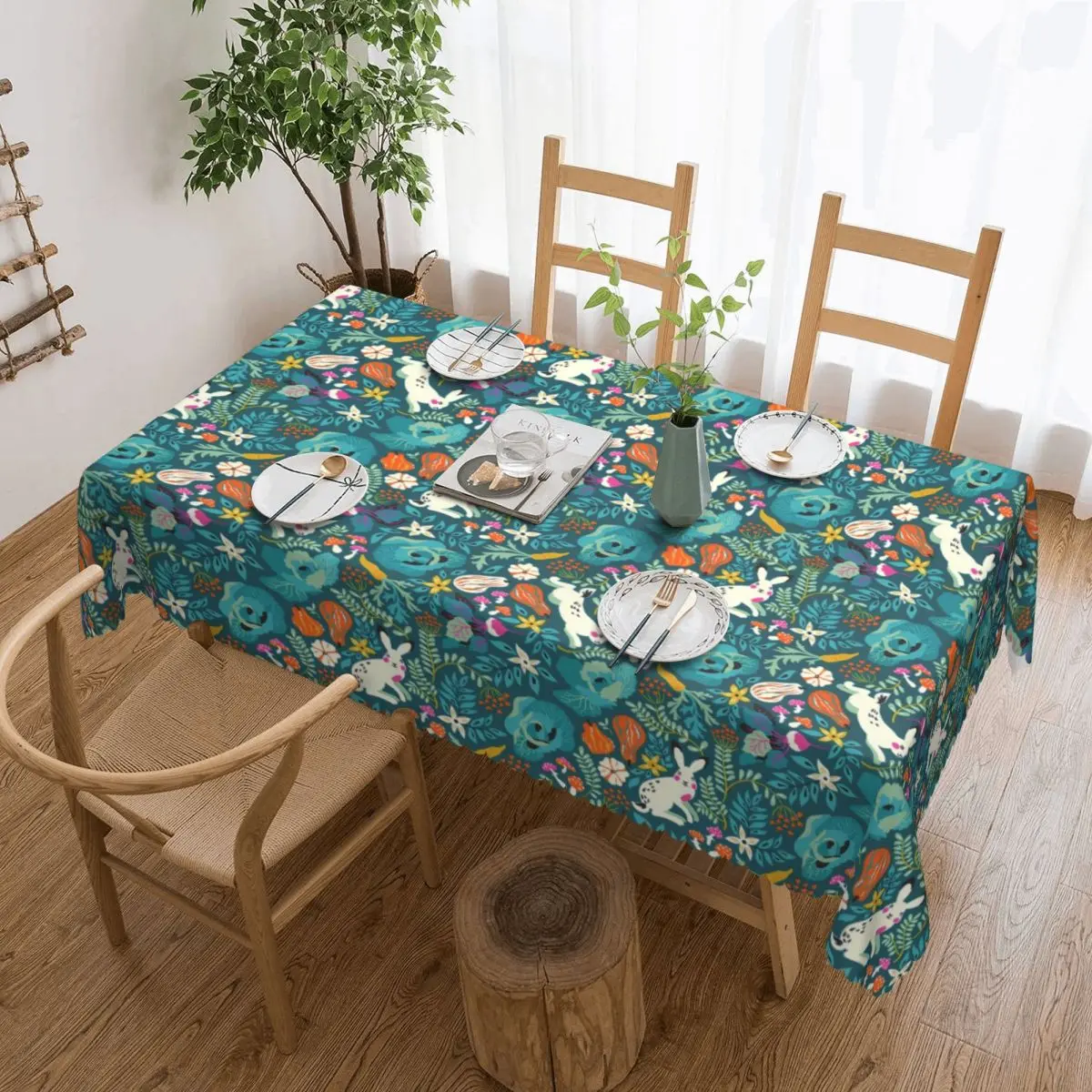 

Rectangular Tablecloth Easter Day Table Cloth Rabbit Floral Fashion Table Cover Graphic Home Party Dining Room Table Decoration
