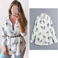 women satin blouse long sleeve zebra print shirts vintage office ladies tops femme chandails fashion blusa de mujer chandails