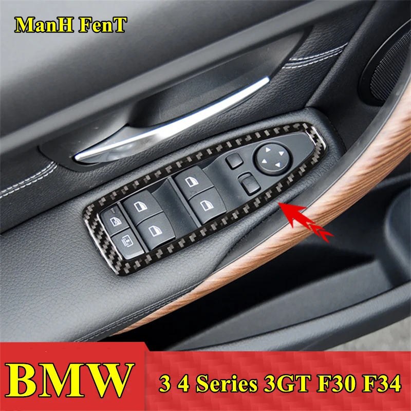 

For 2013-2018 BMW 3 4 Series 3GT F30 F34 Window Control Button Frame Carbon Fiber Interior Decoration 3D Sticker