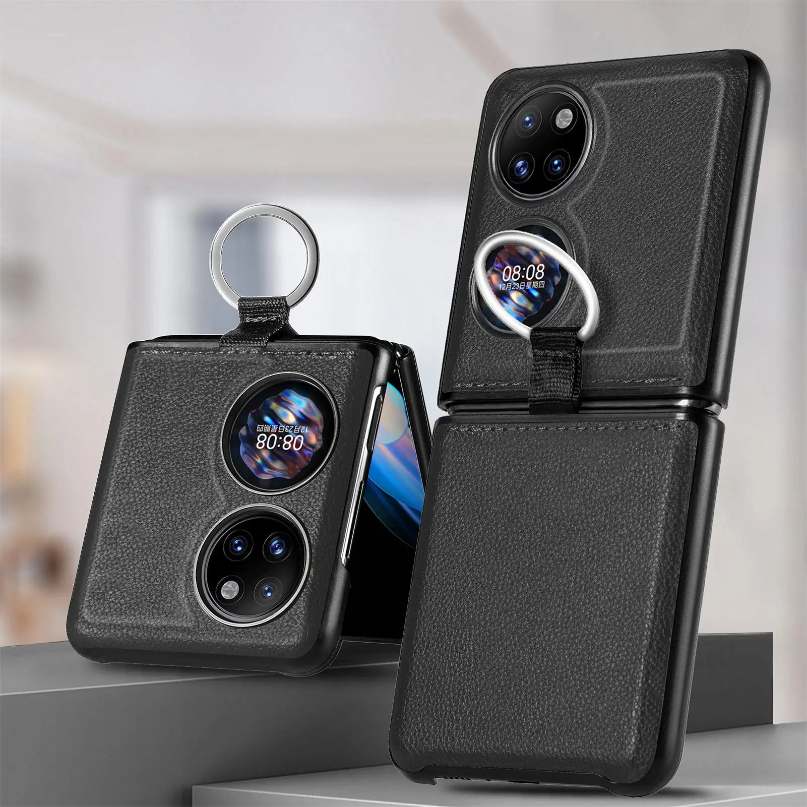 

Phone Case For Huawei P50 Pocket With Ring Shockproof Fallproof Folding Screen All-inclusive Protective Leather Cover