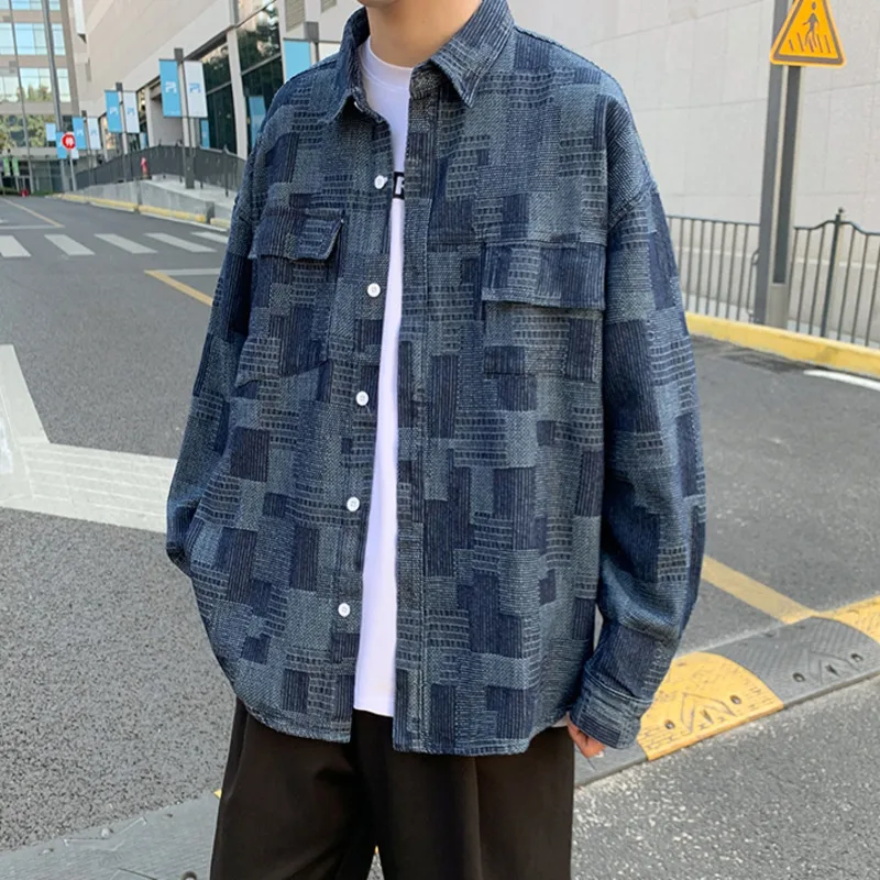 

Japanese Drop Shoulder Loose Casual Mens Denim Shirt Jacket Casual Printed Letter Denim Shirt Fashion Loose Versatile Shirt Coat