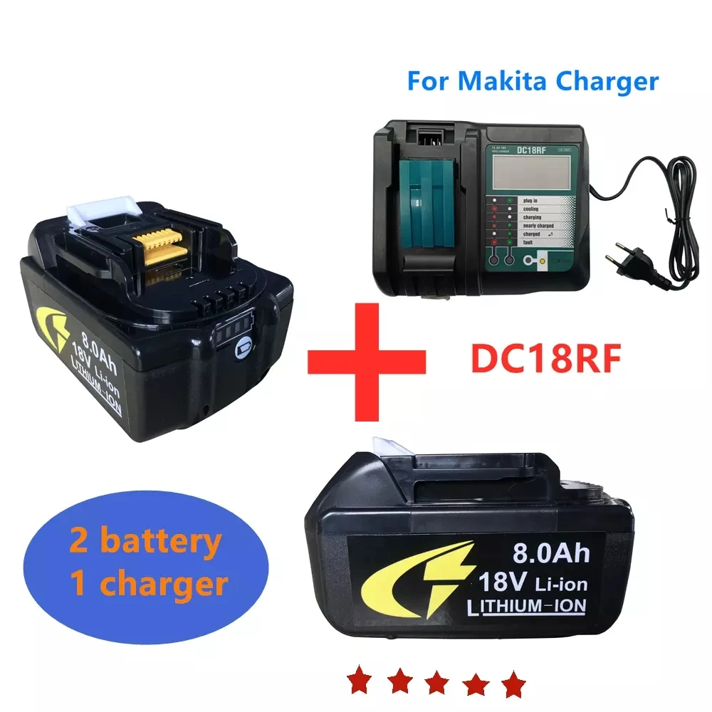 

18V Bl1860 Rechargeable 18V 8000mah Li Ion Battery for Makita Bl1840 Bl1850 Bl1830 LXT 400 + Charger Batteries