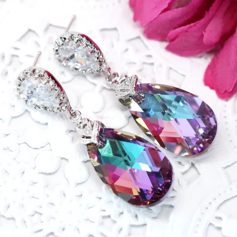 

New Elegant Pear Shaped Drop Earrings for Women Blue/Colorful Romantic Bridal Wedding Engagement Earrings New Fashion Jewelry