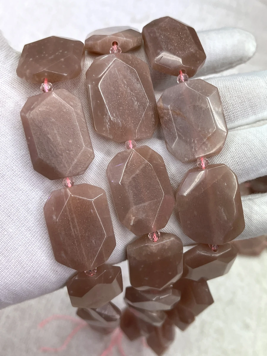 

Natural Sunstone Crystal Dan Shape Section Beads Faceted Loose Spacer For Jewelry Making DIY Necklace Bracelet 15'' 23x30mm