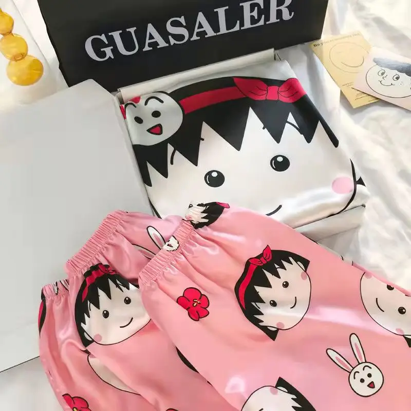 3 Pieces Set Pajama Summer Thin Nightwears for Girls Women Kawaii Strawberry Bear Pink Pijama with Shorts Pants Anime Cozy Ins