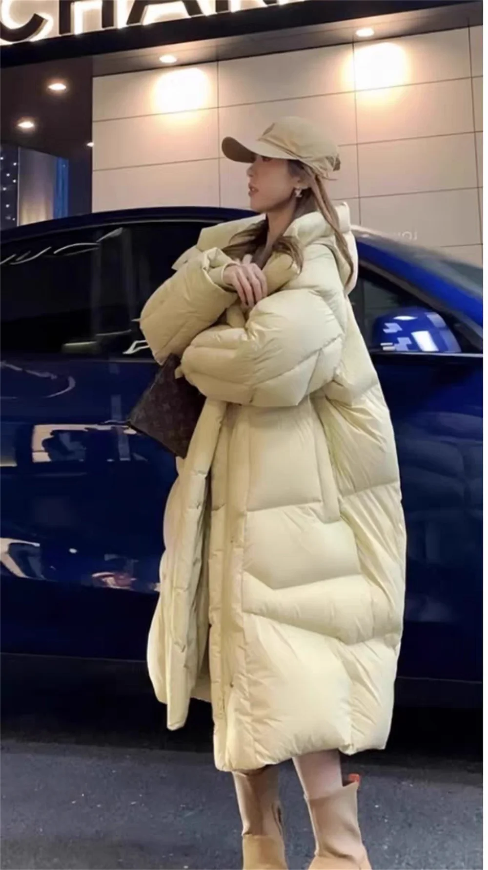 Корейская версия с капюшоном 90 Белый гусиный пуховик для женщин зимнее длинное