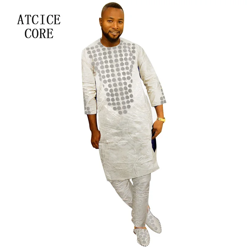 

African Man Suit Bazin Riche Embroidery Design Top With Pants