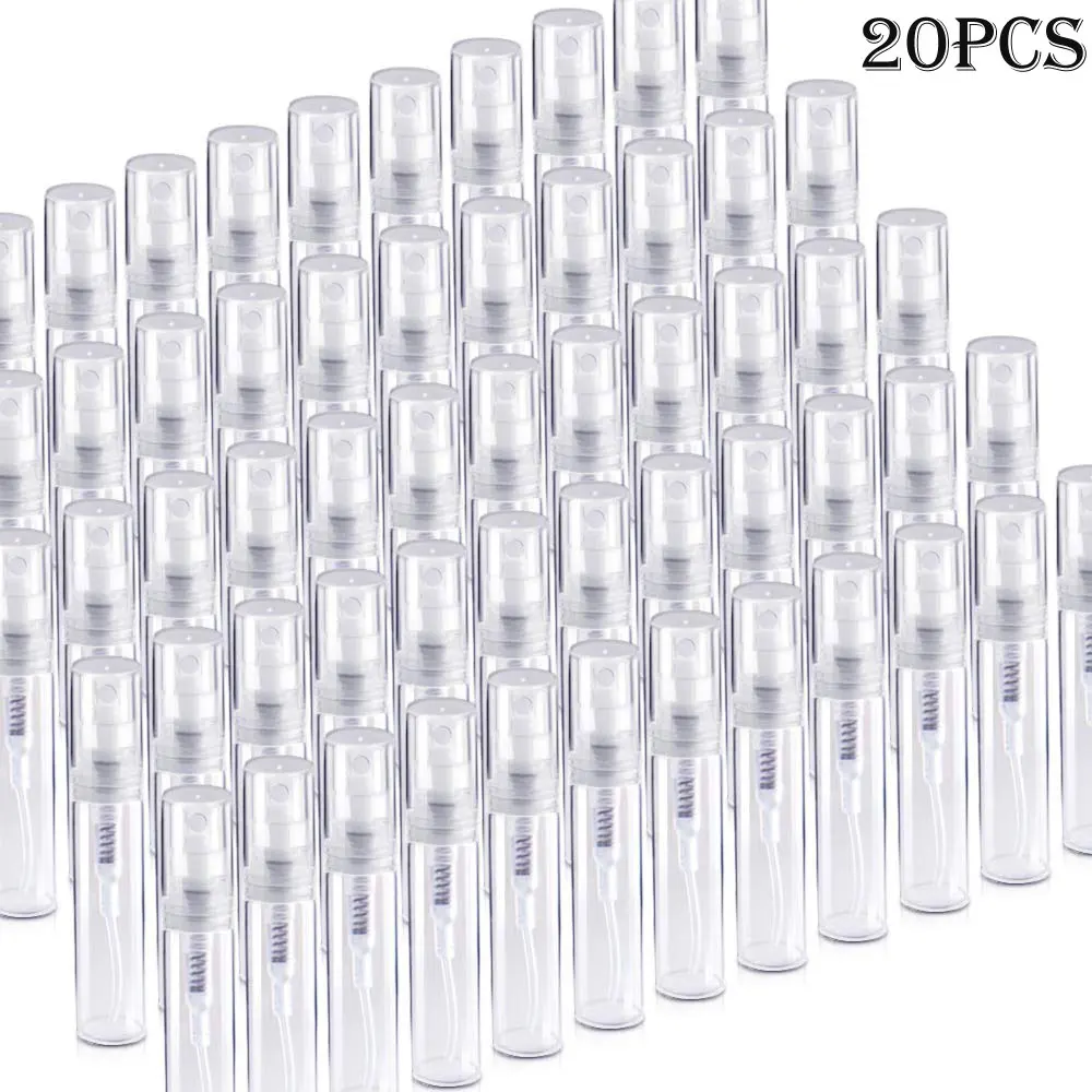 20 Pack 3ml/2ml Mini Clear Plastic Spray Bottle Empty Cute Perfume Atomizer for Cleaning, Travel, Essential Oils, Perfume