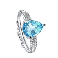 natural sky blue topaz ring female gem ring 925 silver gift adjustable size whole body silver luxury jewelry couple rings