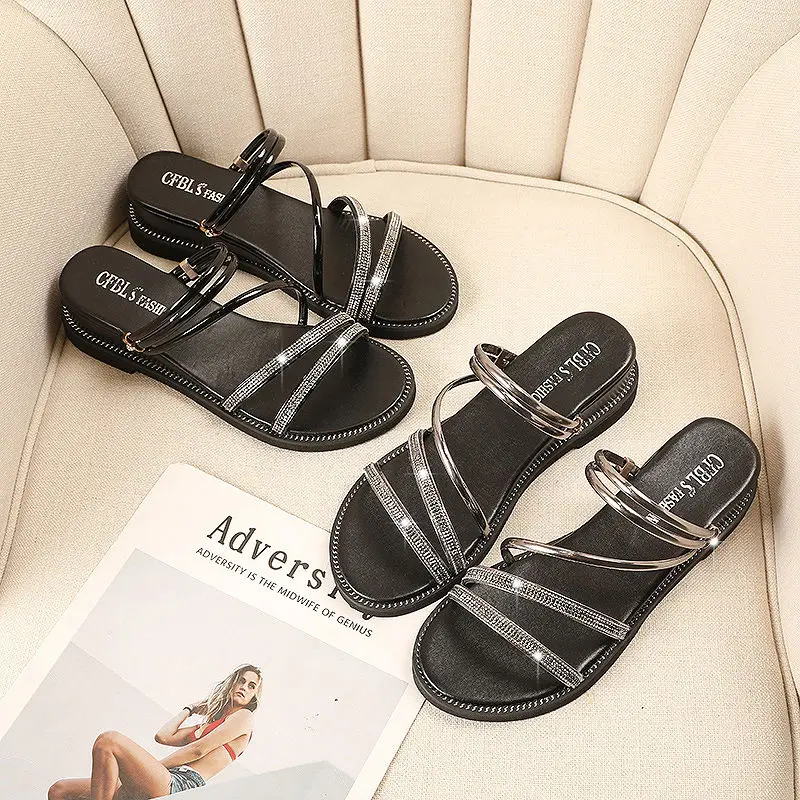 

2022 Wedge Sandals Summer Women's Elastic Band Flip Flop Sandals Fashion Comfort Sandals Fashion Square Crystal High Heels Pearl