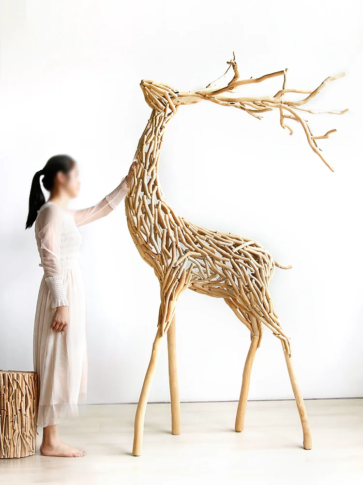 

solid Wood. pure manual Zhaocai Deer. OUTER Landscaping Decoration courtyard Creative Home stay Decoration Store FLOOR