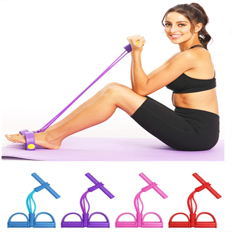 1Pcs 4 Tubes Home Exerciser Latex Foot Elastic Pull Rope Expander Pedal Resistance Band Sit Up Pull Rope Foot  Abdomen Trainer