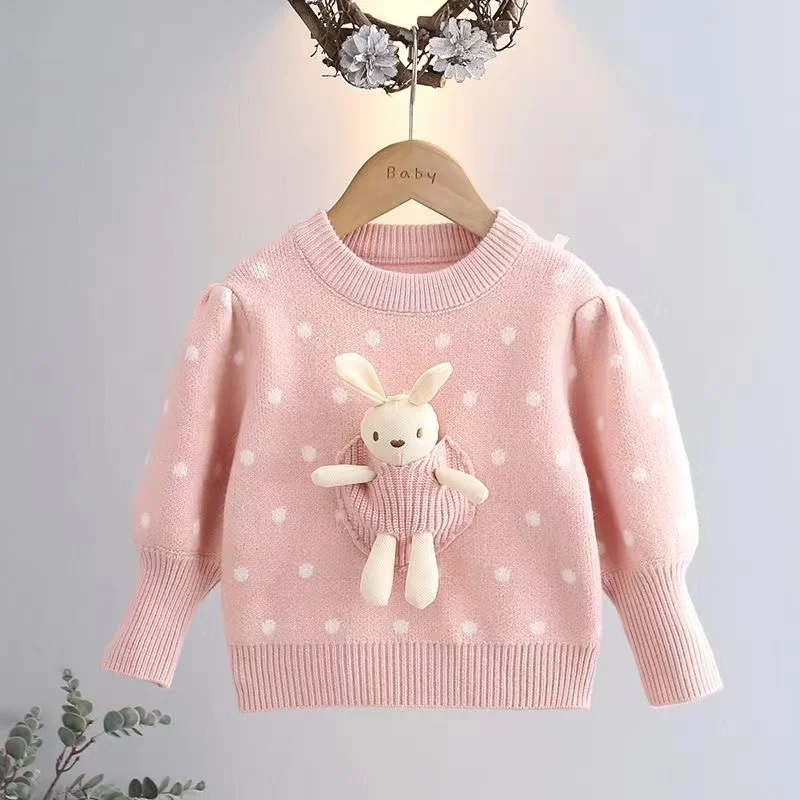 

Детские свитеры для девочек, трикотажная одежда, свитеры из ниток, новинка осень/зима 2024, верхняя одежда с длинным рукавом, топы, свитеры для малышей