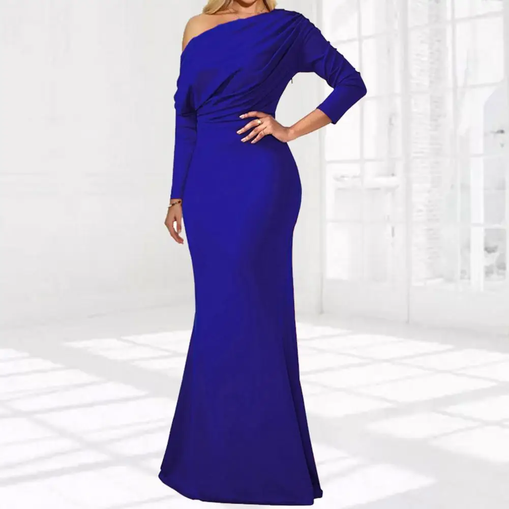 

Fabulous Banquet Dress High Waist Long Sleeve Loose Hem Great Stitching Evening Dress