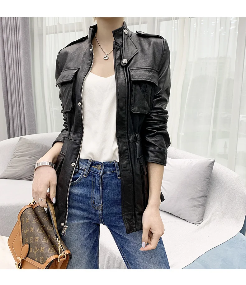 

2023 100% Real Leather Jacket Women Vintage Sheepskin Coat Spring Autumn Motorcycle Biker Jackets Women Veste Cuir Femme KJ