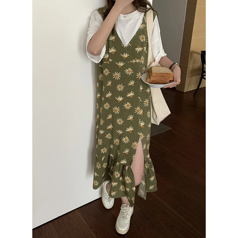 

Платье женское ТРАПЕЦИЕВИДНОЕ на бретельках, Элегантное повседневное длинное с цветочным принтом, с V-образным вырезом, без рукавов, на лето