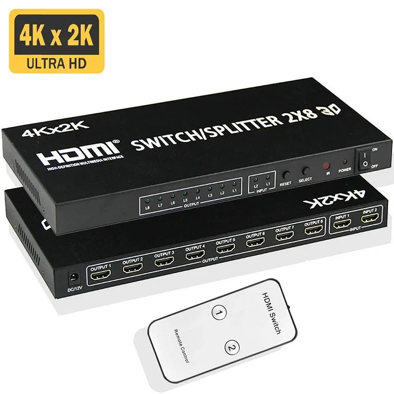 Разветвитель HDMI 2x8 Full HD 4K видео разветвитель 2 в 8 выход монитор экран дисплей для