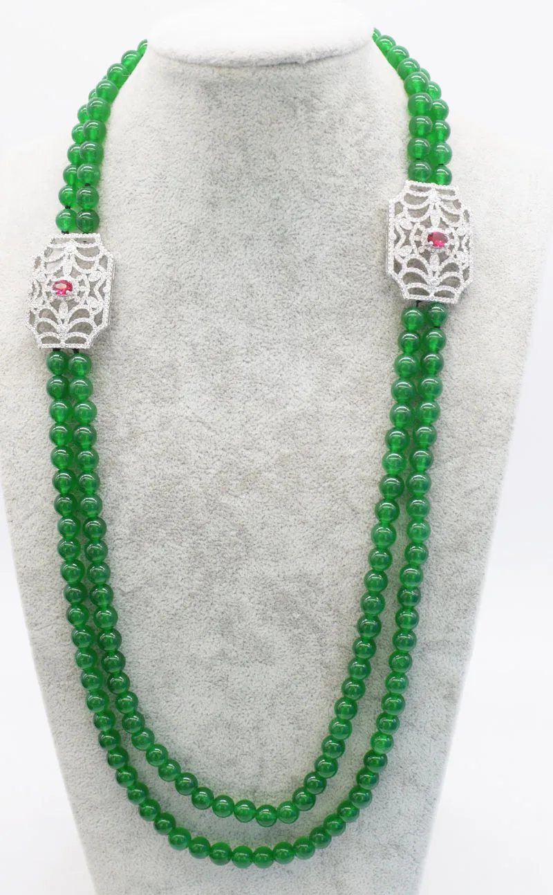 

2rows green jade round 8mm necklace wholesale 28-30inch wholesale beads gift