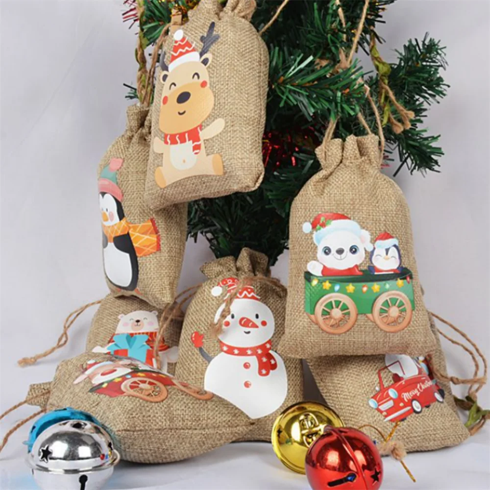 1 шт. льняные сумки на шнурке рождественские подарочные пакеты для конфет