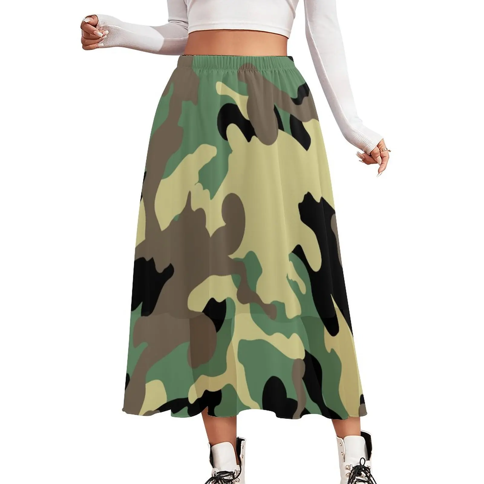 

Army Camouflage Print Skirt Green Camo Cute Boho Skirts Summer Street Fashion Elastic Waist Chiffon Casual Oversize A-line Skirt