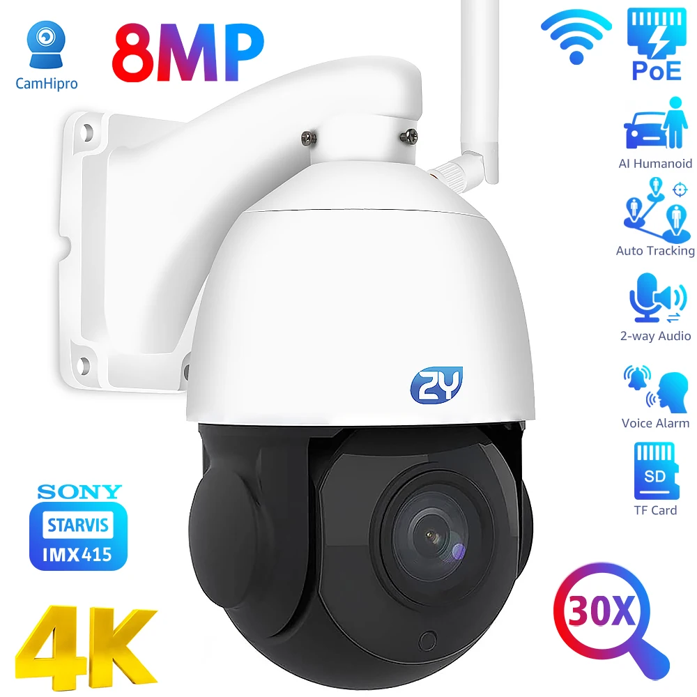 

4K 8MP 30X Zoom PTZ IP Camera Outdoor Human/Car Detect Auto Tracking Speed Dome Camera 60M IR Wifi PoE CCTV Surveillance Cameras