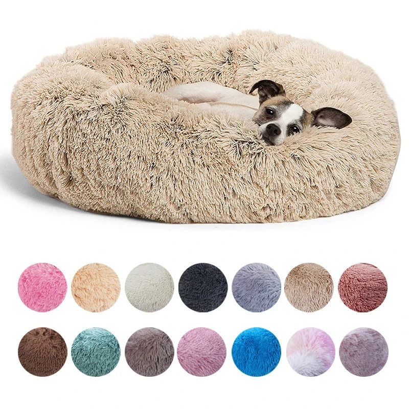 Pet Cat Dog Super Soft Bed Long Plush Donut Round Dog Kennel Washable Comfortable Fluffy Cushion Mat Winter Warm Dog and Cat Bed