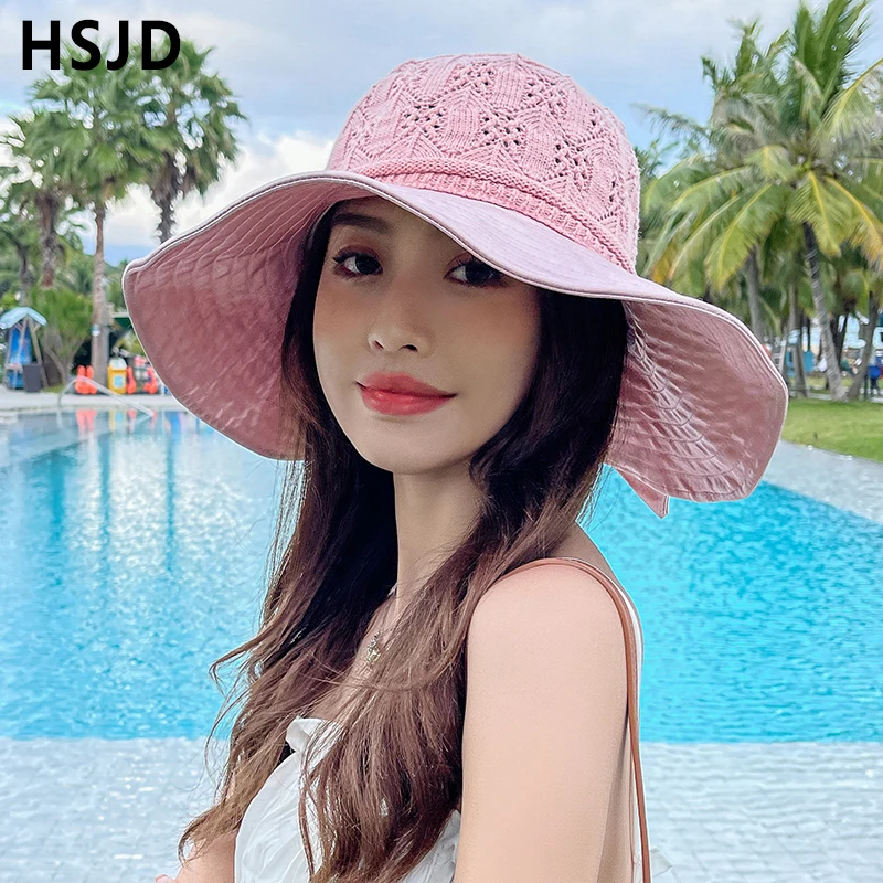 Летняя женская вязаная Солнцезащитная шляпа ручной работы с мягким верхом