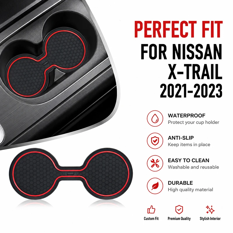 Фото Защитные накладки для подстаканников Nissan X-Trail 2021-2023, прочные, водостойкие, не царапающие, аксессуары для интерьера №1