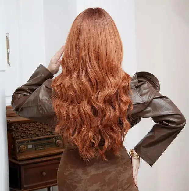 Натуральные длинные волнистые женские термостойкие волосы медные красные