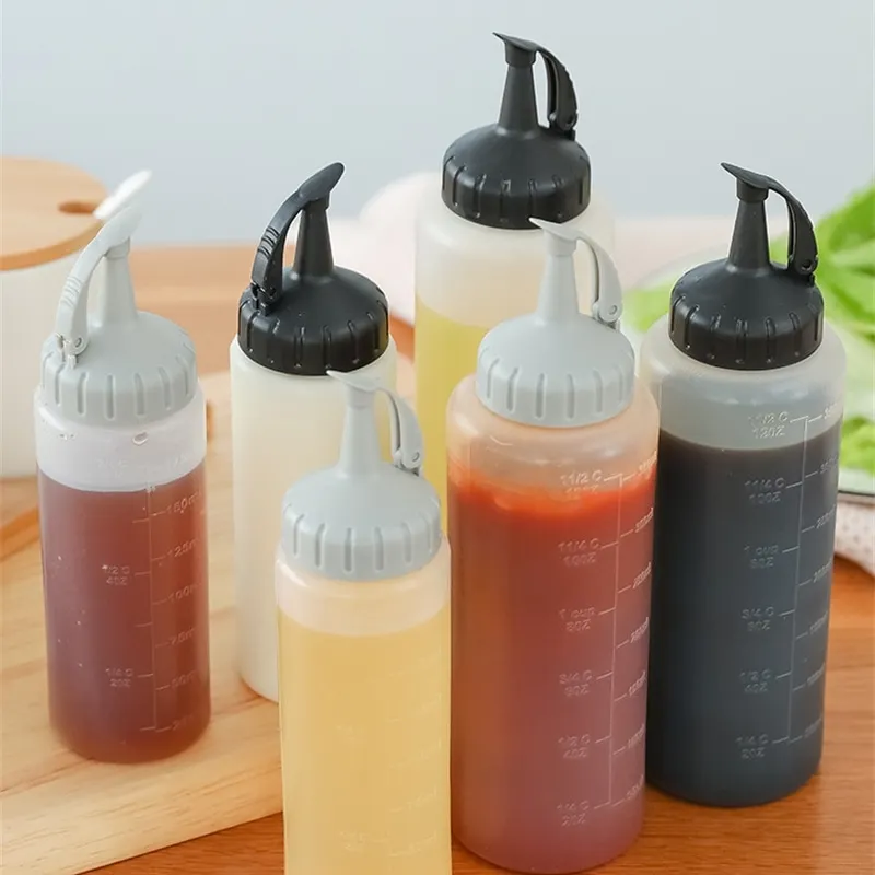 

Condiment Squeeze Bottles with Scale Ketchup Bbq Sauces Dressings Mustard Moisture Proof Kitchen Seasoning Bottled with Tip Cap