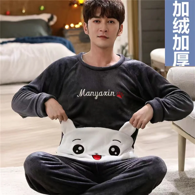 Full Pajamas Set Man Casual Sleepwear For Women Thick Flannel Cartoon Length Pyjama Women's Winter Warm Fashion Homewear
