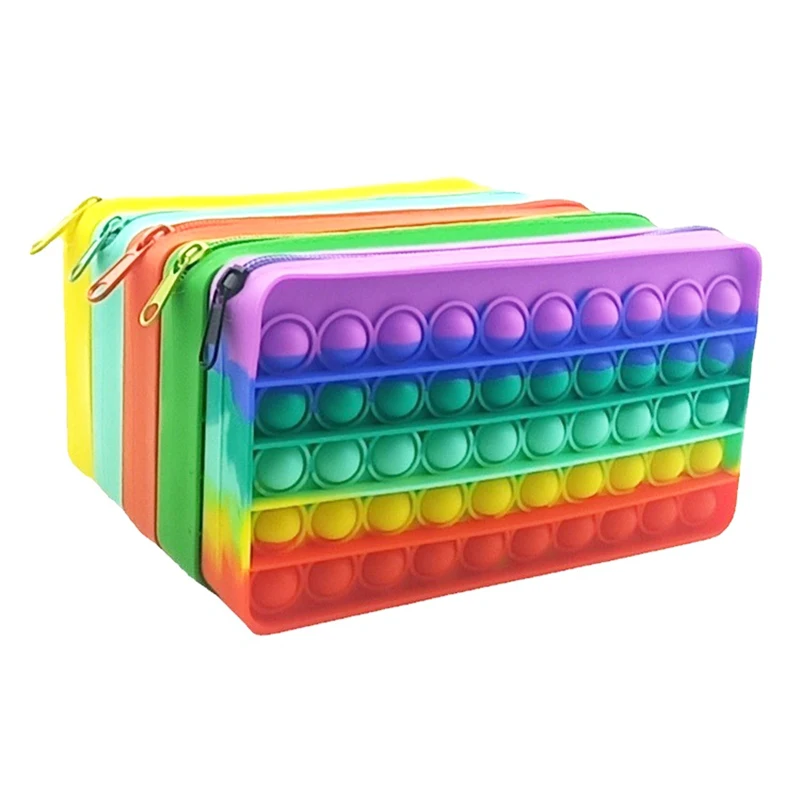 

Fashion Color Push Bubbles Fidget Toys Pencil Case Children Anti-Stress Relieve Soft Squishy Decompression Squeeze Toy for Kids