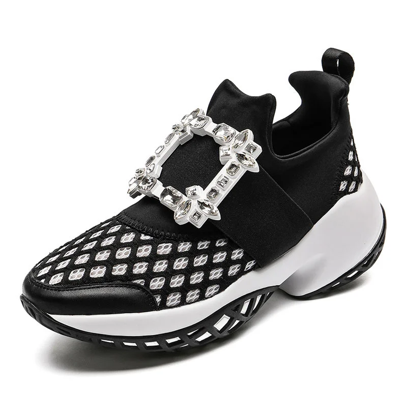 Luxury Rhinestone Women's Sneakers Fashion Thick Platform Round Toe Female Shoes Outdoor Mixed Colors Breathable Ladies Footwear