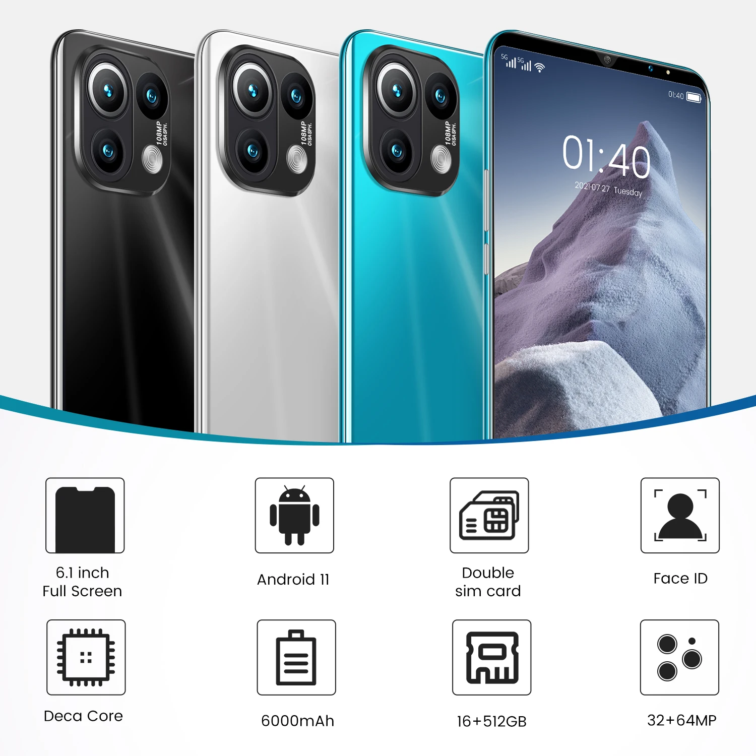 global version 2021 new fashion 5g smartphone 16gb512gb for xiaomi mi 11 pro cellphone huawei samsung apple vivo mobile phone free global shipping