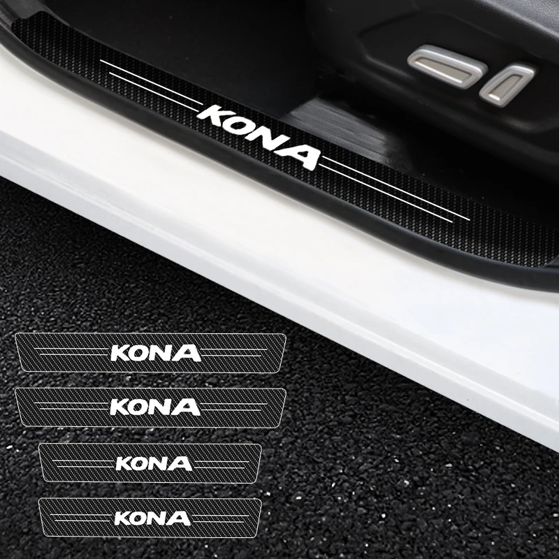 

4X.Car Door Stickers Car Threshold Door Entry Pedal Guards For Hyundai Kona Logo Auto Scuff Plate Carbon Fiber Sill Protector