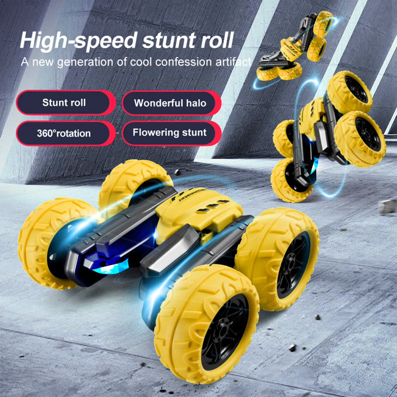 

15km/h Remote Control Car LED Light Sign RC Stunt Cars 4WD 2.4Ghz Double Sided Rotating Vehicles 360° Flips for Boy Girl Car Toy