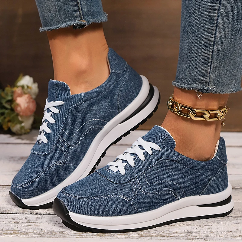 Lucyever синие холщовые кроссовки на шнуровке женские осенние спортивные платформе