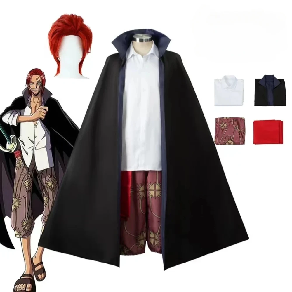 

Костюмы для косплея из аниме One Piece Film Red Shanks, мужская униформа для взрослых, плащ, пальто, брюки, фантастические костюмы, костюмы на Хэллоуин, парик