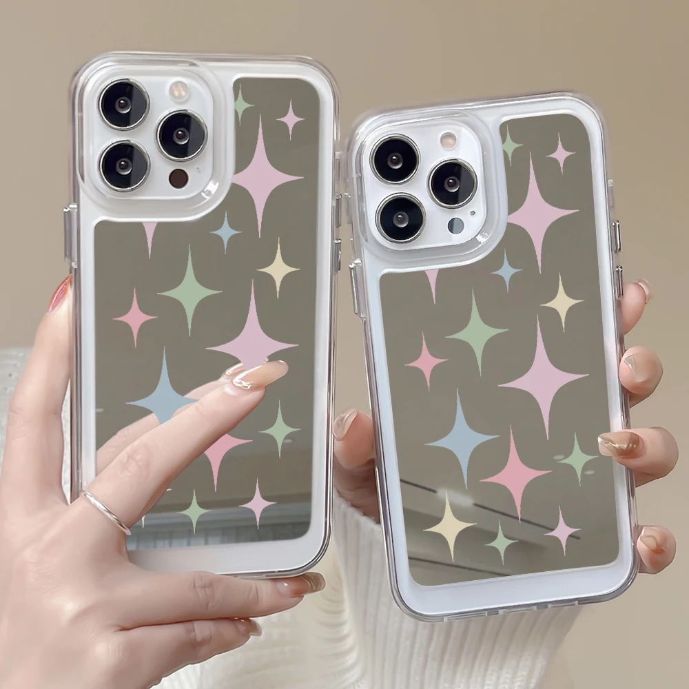

Colorful Stars Phone Case for IPhone 14 ProMax Plus 13Pro Mini 12Pro 11ProMax 11 Transparent Soft Acrylic Mirror Cover Capinha