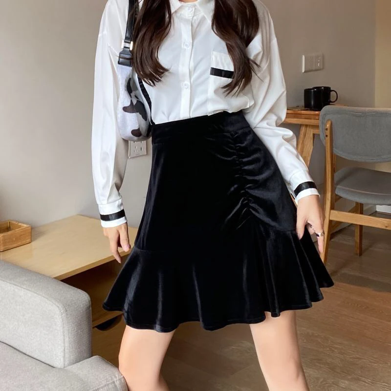 Новинка весна-лето-осень 2021 Золотая Бархатная юбка Маленькая группа